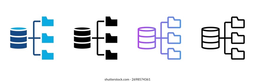 Ilustração de vetor de vários estilos de ícone de banco de dados
