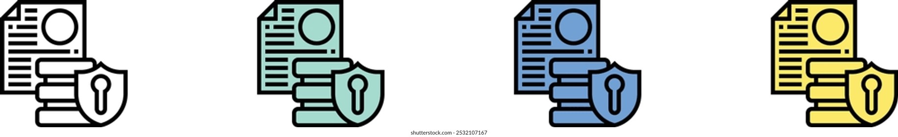 icono de base de datos. Esquema, diseño de estilo verde, azul y amarillo aislado sobre fondo blanco