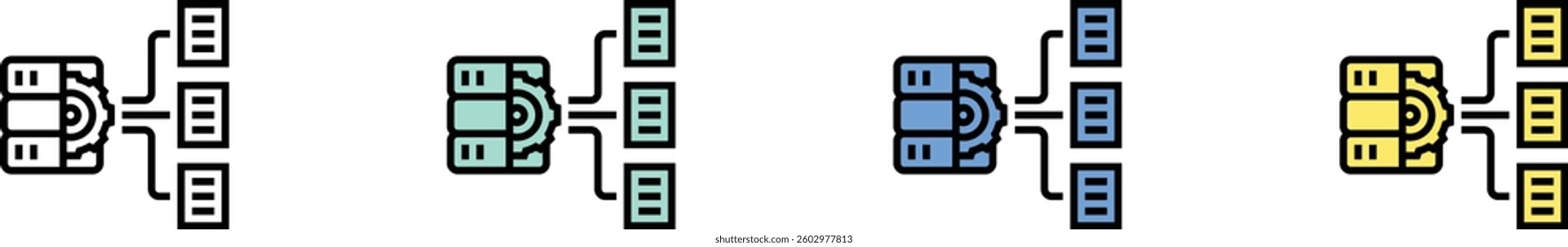 database icon. Outline, Green, Blue and Yellow Style Design Isolated On White Background