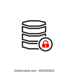 Database icon with padlock sign. Database icon and security, protection, privacy symbol. Vector icon