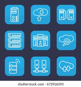 Database icon. set of 9 outline database icons such as server, cloud download upload, search cloud