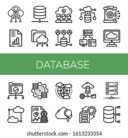 database icon set. Collection of Cloud, Analytics, Database, Cloud storage, Server, Cloud computing, Computer storage, Data, File storage, icons