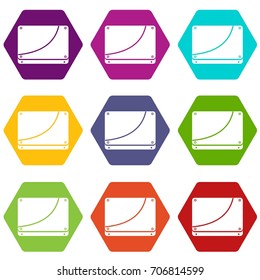 Database icon set many color hexahedron isolated on white vector illustration