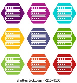 Database icon set many color hexahedron isolated on white vector illustration