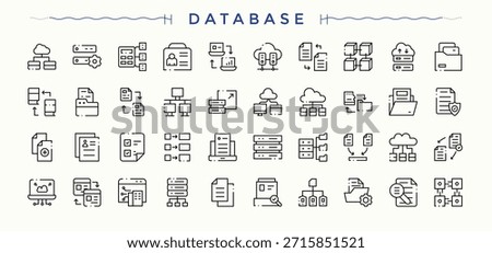 Database icon set. Minimalist icons pack. Vector collections. Center icon collection. It contains symbols to hosting, data, data center, cloud data, host, analytics and more.