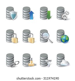 Database icon set, vector illustrations 3d style 