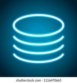 Database icon. Simple linear symbol, thin outline. Neon style. Light decoration icon. Bright electric symbol