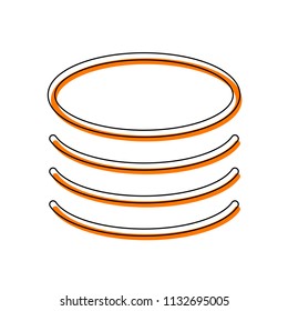 Database icon. Simple linear symbol, thin outline. Isolated icon consisting of black thin contour and orange moved filling on different layers. White background