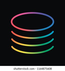 Database icon. Simple linear symbol, thin outline. Rainbow color and dark background