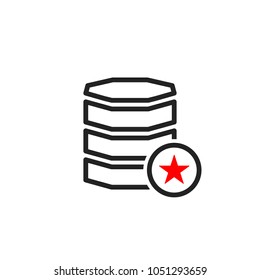 Database icon with star sign. Database icon and best, favorite, rating symbol. Vector icon