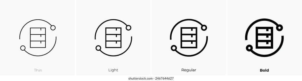 database icon. Thin, Light Regular And Bold style design isolated on white background