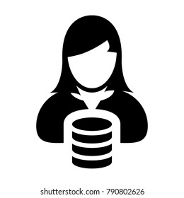 Database Icon Vector Female Person Profile Avatar for Information Storage Server and Cloud Computing in Glyph Pictogram Symbol illustration