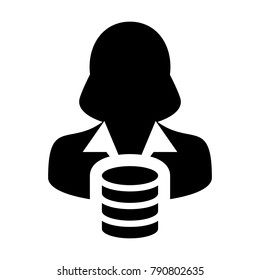 Database Icon Vector Female Person Profile Avatar for Information Storage Server and Cloud Computing in Glyph Pictogram Symbol illustration