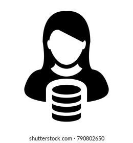 Database Icon Vector Female Person Profile Avatar for Information Storage Server and Cloud Computing in Glyph Pictogram Symbol illustration