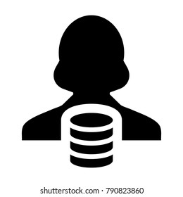 Database Icon Vector Female Person Profile Avatar for Information Storage Server and Cloud Computing in Glyph Pictogram Symbol illustration