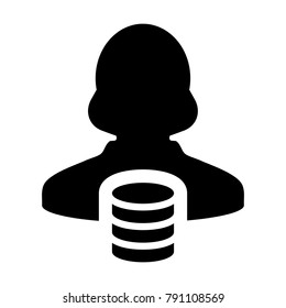 Database Icon Vector Female Person Profile Avatar for Information Storage Server and Cloud Computing in Glyph Pictogram Symbol illustration