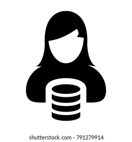Database Icon Vector Female Person Profile Avatar for Information Storage Server and Cloud Computing in Glyph Pictogram Symbol illustration