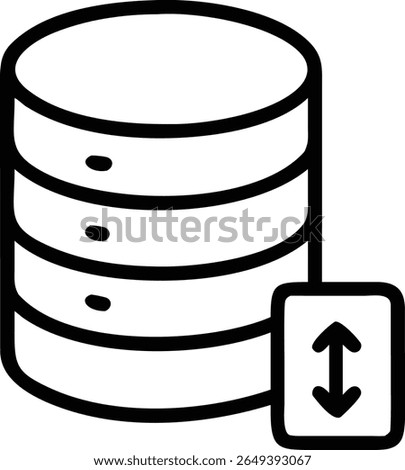 A database icon with vertical arrows, representing data transfer, cloud storage, and scalability clearly.