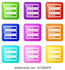 Database icons of 9 color set isolated vector illustration