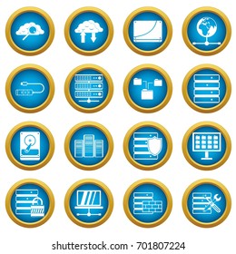 Database icons blue circle set isolated on white for digital marketing