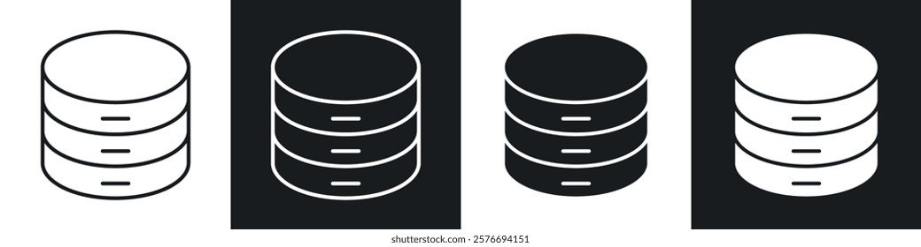 Database icons collection in black and white solid and line style