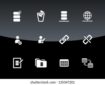 Database icons on black background. Vector illustration.