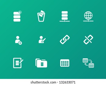 Database icons on green background. Vector illustration.