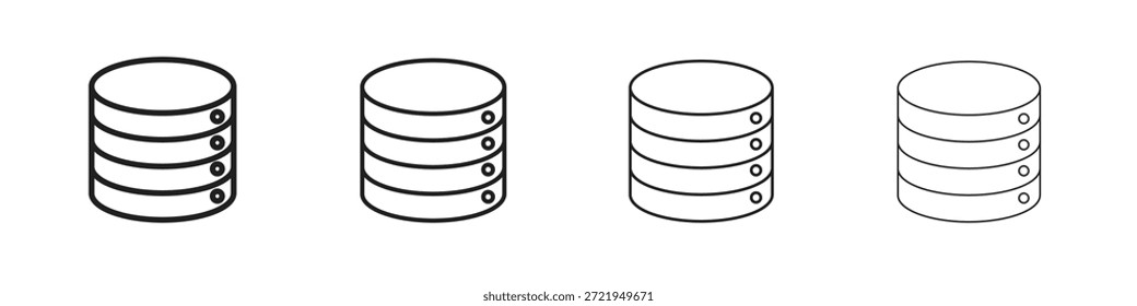 Los iconos de la base de datos delinean el diseño de Vector negro. Línea con trazo editable.