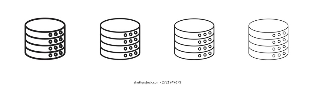 Los iconos de la base de datos delinean el diseño de Vector negro. Línea con trazo editable.