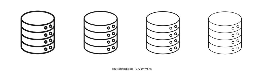 Los iconos de la base de datos delinean el diseño de Vector negro. Línea con trazo editable.