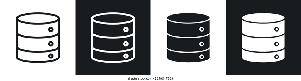 Database icons pack in black and white filled and outlined versions.