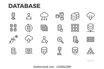 Database icons. Server, data processing, cloud technologies. Editable line.