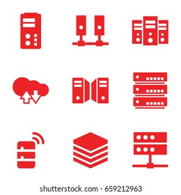 Database icons set. set of 9 database filled icons such as server, cloud download upload