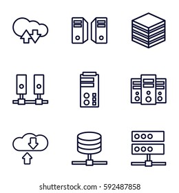 database icons set. Set of 9 database outline icons such as server, cloud download upload, download cloud