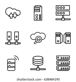 Database icons set. set of 9 database outline icons such as server, cloud download upload