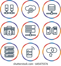 Database icons set. set of 9 database outline icons such as server, search cloud