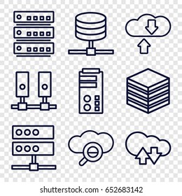 Database icons set. set of 9 database outline icons such as cloud download upload, server, search cloud, download cloud