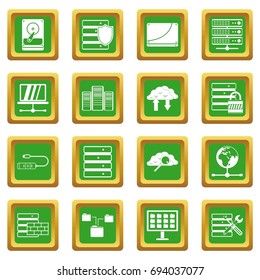 Database icons set in green color isolated vector illustration for web and any design