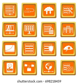 Database icons set in orange color isolated vector illustration for web and any design