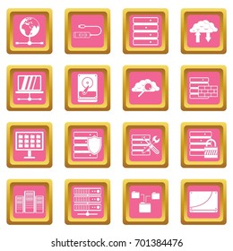 Database icons set in pink color isolated vector illustration for web and any design
