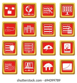 Database icons set in red color isolated vector illustration for web and any design