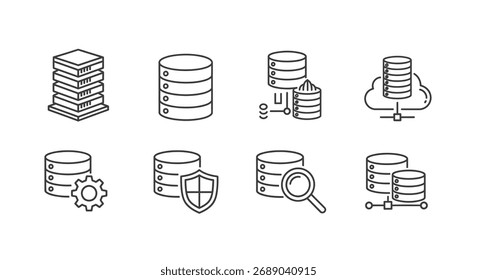 Ícones de banco de dados definem as configurações de análise de segurança de nuvem da pilha do servidor e o vetor de símbolos de armazenamento de dados