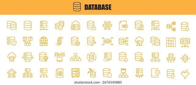 Ícones de banco de dados - Símbolos de tecnologia de servidor e gerenciamento de dados no estilo da linha amarela