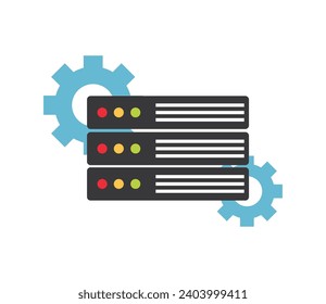 database illustration of server and cog wheels vector isolated