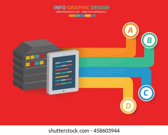 Database info graphic on red background,vector