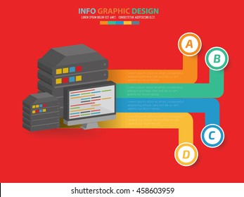 Database info graphic on red background,vector