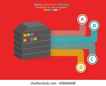 Database info graphic on red background,vector