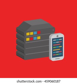 Database info graphic on red background,vector