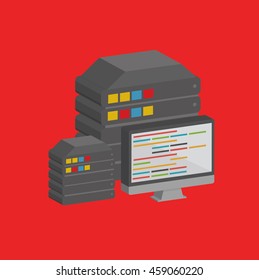 Database info graphic on red background,vector