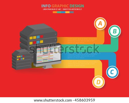 Database info graphic on red background,vector